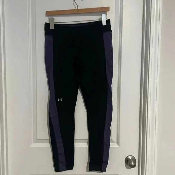 Under Armour black leggings with purple stripe. Size L - Picture 1 of 2